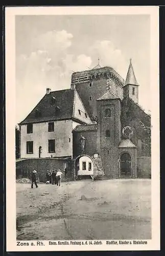 AK Zons a. Rh., Ehem. Kurcöln. Festung, Stadttor, Kloster u. Rheinturm