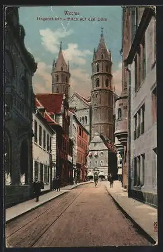 AK Worms, Hagenstrasse mit Blick auf den Dom