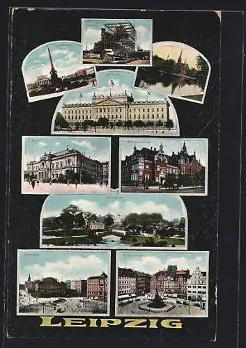 AK Leipzig, Börse, Augustusplatz, Markt mit Denkmal