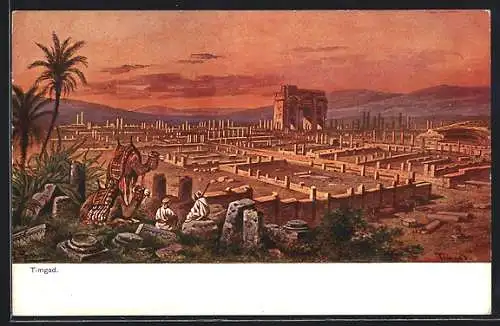 Künstler-AK Friedrich Perlberg: Timgad, Überreste der römischen Stadt