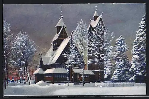 AK Wang /Riesengebirge, Kirche im Winter