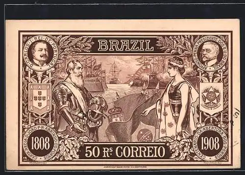 AK Brasilien, Ritter und Togatuchträger, 50rs. Correio, Präsidentenportraits