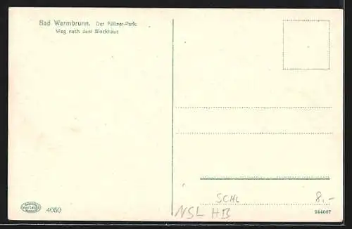 AK Bad Warmbrunn, Füllnerpark und Weg nach dem Gasthaus Blockhaus