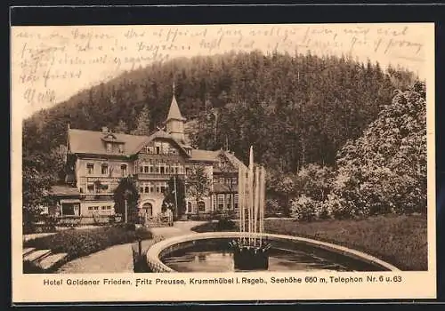 AK Krummhübel i. Rsgeb., Hotel Goldener Frieden von Fritz Preusse
