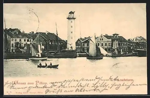 AK Pillau, Segel- und Ruderboote am Leuchtturm
