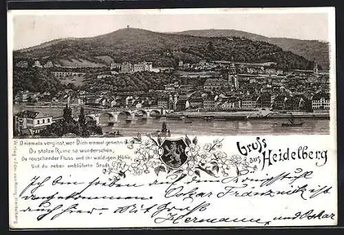 Lithographie Heidelberg / Neckar, Gesamtansicht