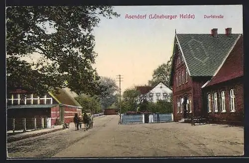 AK Asendorf /Lüneburger Heide, Dorfstrasse mit Pferdewagen