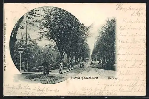 AK Hamburg-Uhlenhorst, Blick in den Hofweg m. Strassenbahn