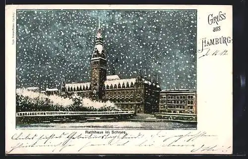 Künstler-AK Hamburg, Rathaus im Schnee