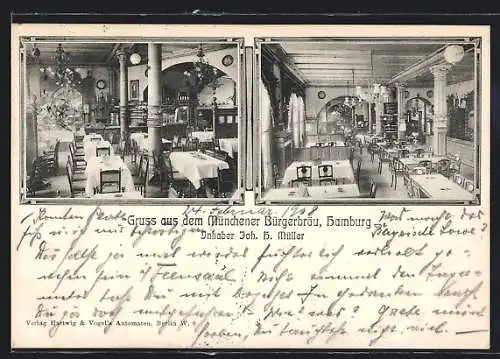AK Hamburg, Gasthaus Münchener Bürgerbräu, Stadthausbrücke 13, Innenansichten