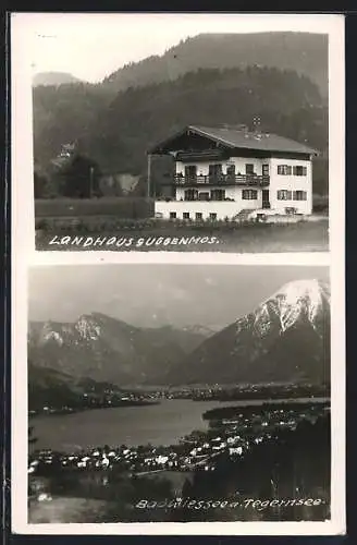 AK Bad Wiessee a. Tegernsee, Hotel-Pension Landhaus Guggenmos, Ortsansicht gegen die Berge