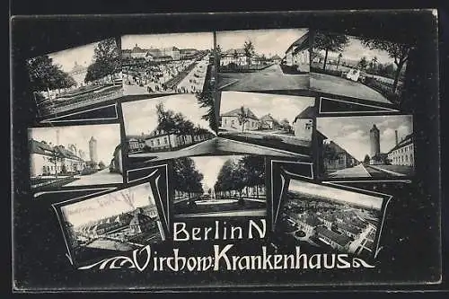 AK Berlin-Wedding, Virchow Krankenhaus, Strassenpartie, Brunnen im Park