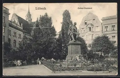 AK Lübeck, Geibel-Denkmal im Park