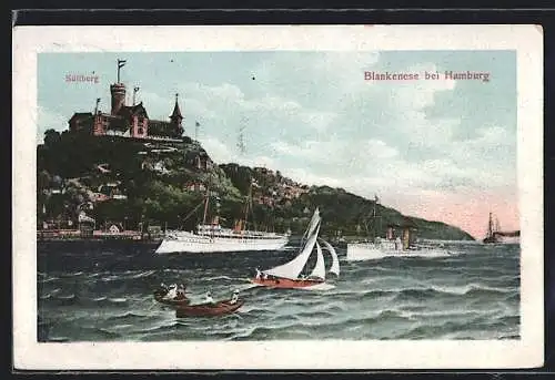 AK Hamburg-Blankenese, Süllberg mit Dampfern und Booten