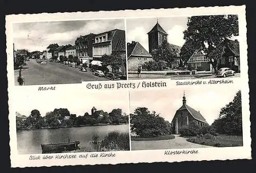 AK Preetz /Holstein, Stadtkirche und Altersheim, Klosterkirche, Markt