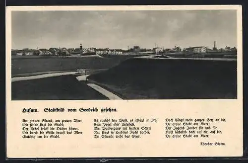 AK Husum / Nordsee, Stadtbild vom Deich gesehen, mit Gedicht von Theodor Storm