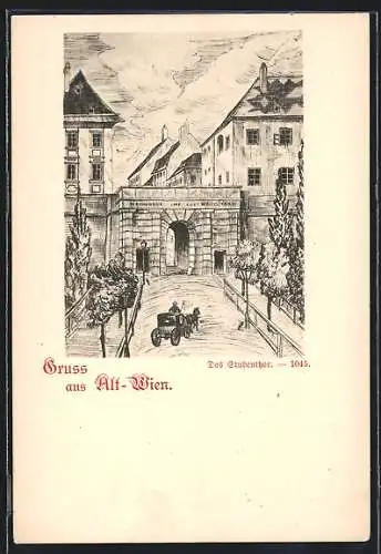 Künstler-AK Alt-Wien, Strassenpartie am Stubenthor