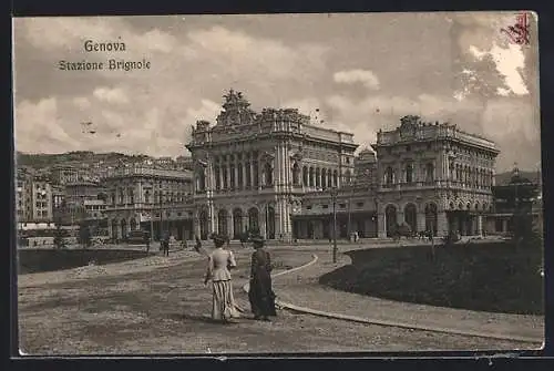 AK Genova, Stazioine Brignole, Bahnhof mit Strassenbahn
