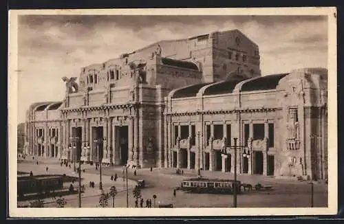 AK Milano, Stazione Centrale, Bahnhof mit Strassenbahn