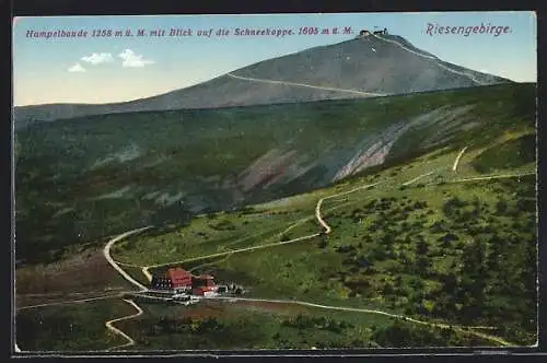 AK Hampelbaude mit Blick auf die Schneekoppe im Riesengebirge
