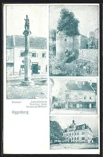 AK Eggenburg, Pranger, Schwedenturm, Bemaltes Haus, Krahuletz-Museum