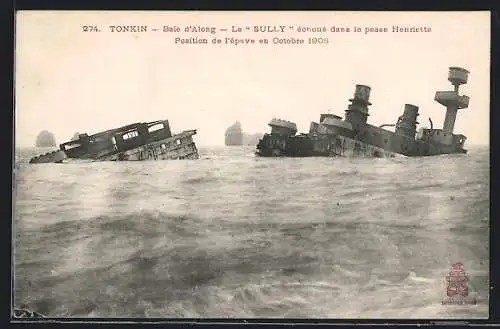 AK Passagierschiff Sully Tonkin, Bale d'Along échoué dans la passe Henriette, Seenotrettung 1906