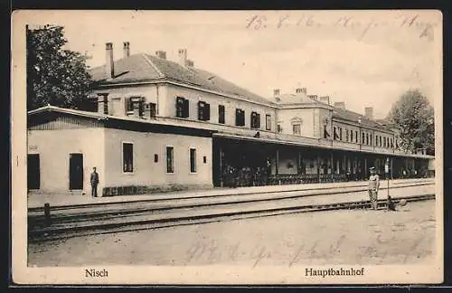 AK Nisch, Hauptbahnhof von der Gleisseite