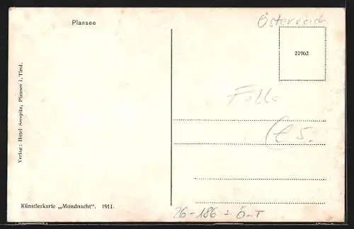 Künstler-AK Eugen Felle: Reutte, Blick auf den Plansee, Segelboot