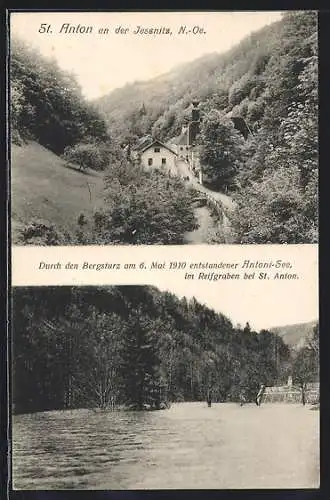 AK St. Anton a. d. Jessnitz, Durch Bergsturz am 6.5.1910 entstandener Antoni-See im Reifgraben