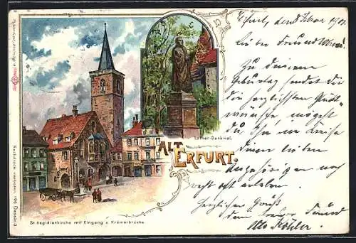 Lithographie Erfurt, Luther-Denkmal