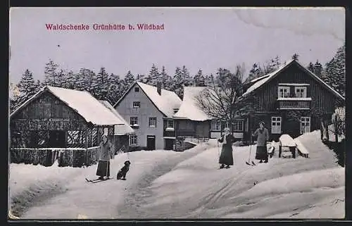 AK Wildbad / Württ., Waldschenke Grünhütte, Skifahrer