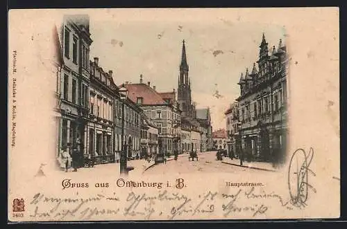 AK Offenburg i. B., Hauptstrasse mit Kirche