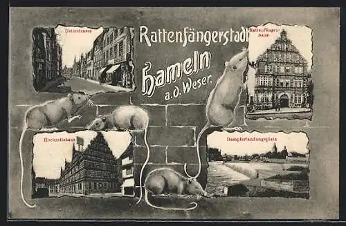 AK Hameln, Rattenfängerhaus, Osterstrasse, Dampferlandungsplatz, Hochzeitshaus