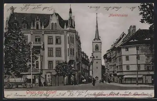 AK Erfurt, Marktstrasse mit Geschäften und Kirche