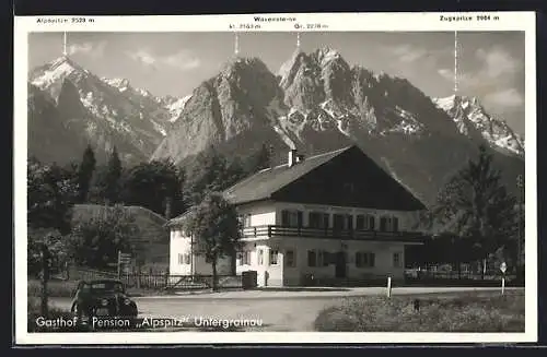 AK Untergrainau, Gaststätte-Pension Alpspitz, am Reichsbahnhof