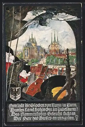 Künstler-AK sign. Prof. Max Honegger: Erfurt, Blick vom Glockenturm auf den Ort