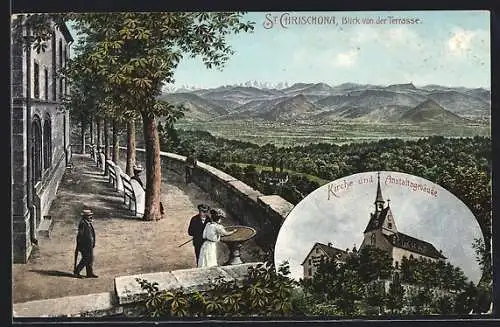 AK St. Chrischona, Kirche und Anstaltsgebäude, Blick von der Terrasse