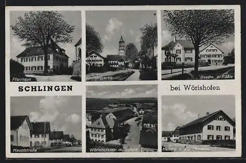 AK Schlingen, Pfarrhaus, Hauptstrasse, Schule in der Wörishofer Strasse