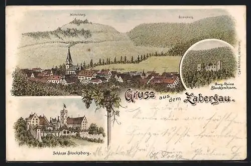 Lithographie Güglingen, Burg-Ruine Blankenhorn, Schloss Stocksberg