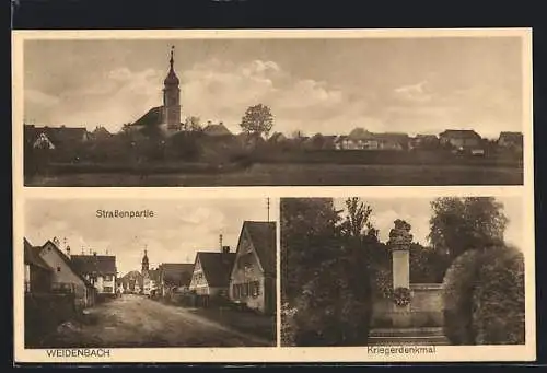 AK Weidenbach / Mittelfranken, Ortspartie mit Kirche, Strassenpartie, Kriegerdenkmal