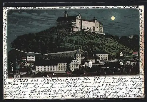 Lithographie Kulmbach, Blick zum Schloss