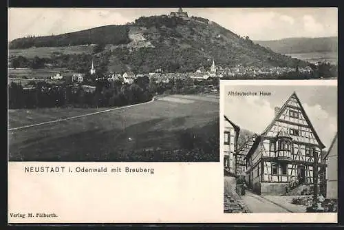 AK Neustadt i. Odenwald, Gesamtansicht mit dem Breuberg, vor dem Altdeutschen Haus