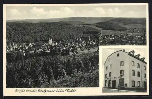 AK Prüm / Eifel, Hotel Kölner Hof, Ortsansicht mit Umland