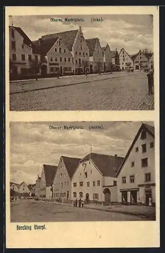 AK Berching /Oberpf., Oberer Marktplatz mit Geschäft links und rechts