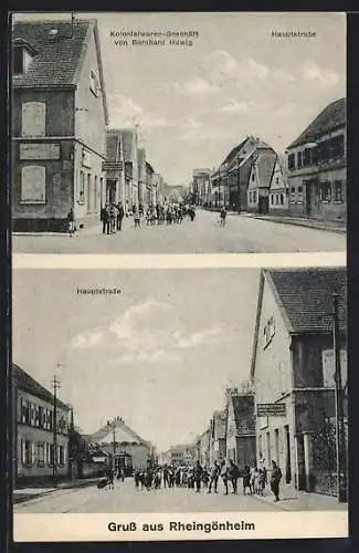 AK Rheingönheim, Kolonialwaren-Geschäft von Bernhard Huwig an der Hauptstrasse
