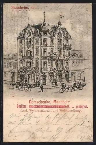 Lithographie Mannheim, Gasthaus Domschenke H. L. Scheurich
