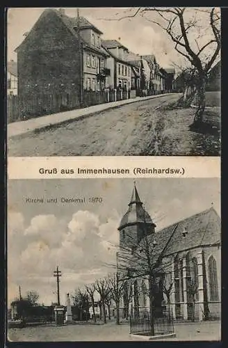 AK Immenhausen / Hessen, Kirche und Denkmal 1870, Strassenpartie