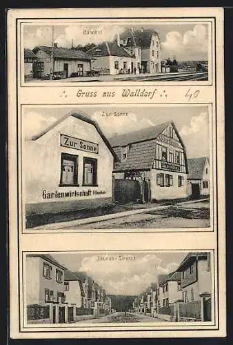 AK Walldorf / Hessen, Gasthaus Zur Sonne, Bahnhof, Taunus-Strasse