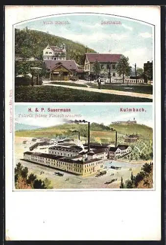AK Kulmbach, Gasthaus und Villa Blaich, Fleischwarenfabrik H. & P. Sauermann