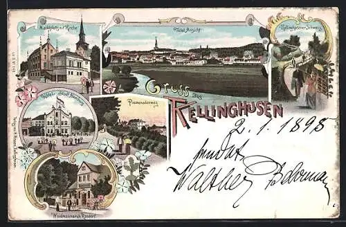 Lithographie Kellinghusen, Hôtel Stadt Hamburg, Waidmannsruh Rosdorf, Promenadenweg